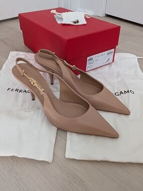 Salvatore Ferragamo Nude Pointed-Toe Slingback Pumps - Tally 70 Slingback